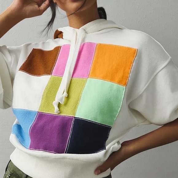 Daily Practice Sweaters - Daily Practice | Artsy Colorblock Mixed Material Casual Pullover Hoodie Size M